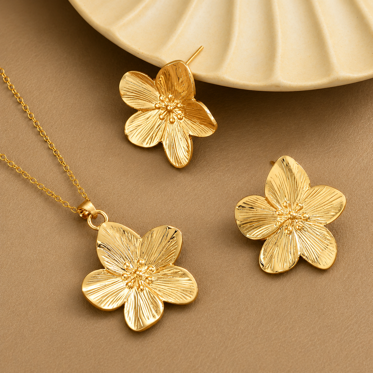Flower Necklace and Earrings Set